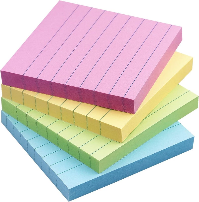 Eastern Wolf Lined Sticky Notes 3x3 Sticky Notes with Lines Self-Stick Notes Bright Color 4 Pads 90 Sheets/Pad (Pastel) - Image 1
